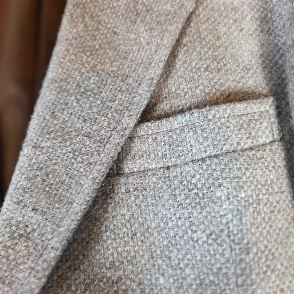 Vintage Pendleton Tweed Blazer Elbow Patches Tan/Brown Wool‎ Sport Coat 42 Long